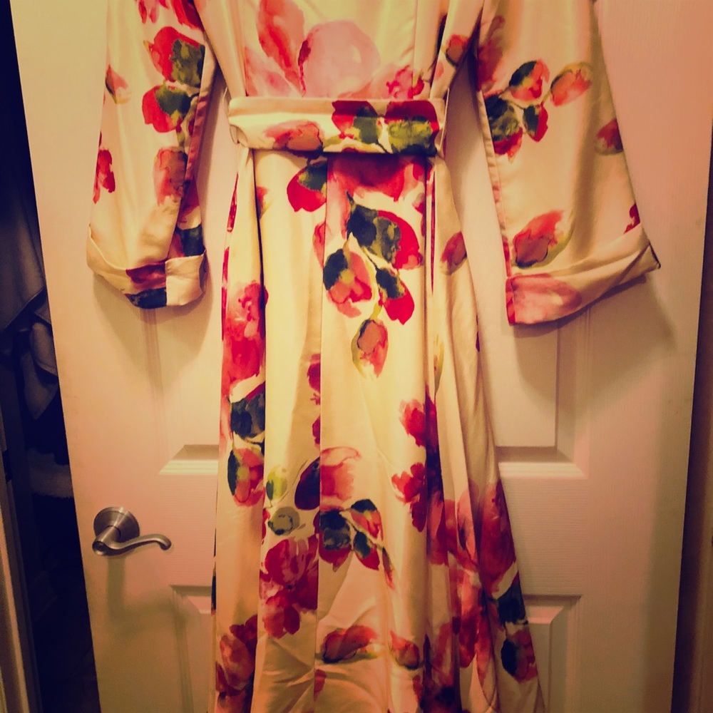 Satin Floral Trench Coat with belt